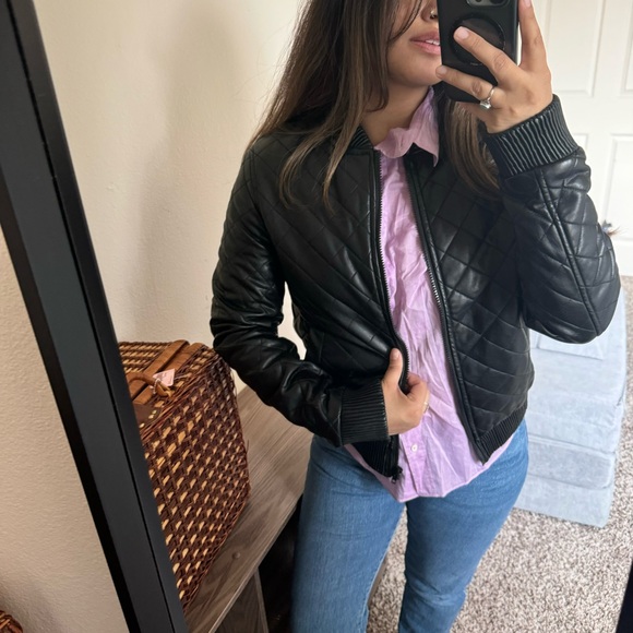 SILENCE + NOISE Quilted Vegan Leather Bomber Jacket - Picture 11 of 12